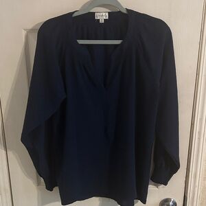 Wonderly Navy V-Neck Long-Sleeve Blouse